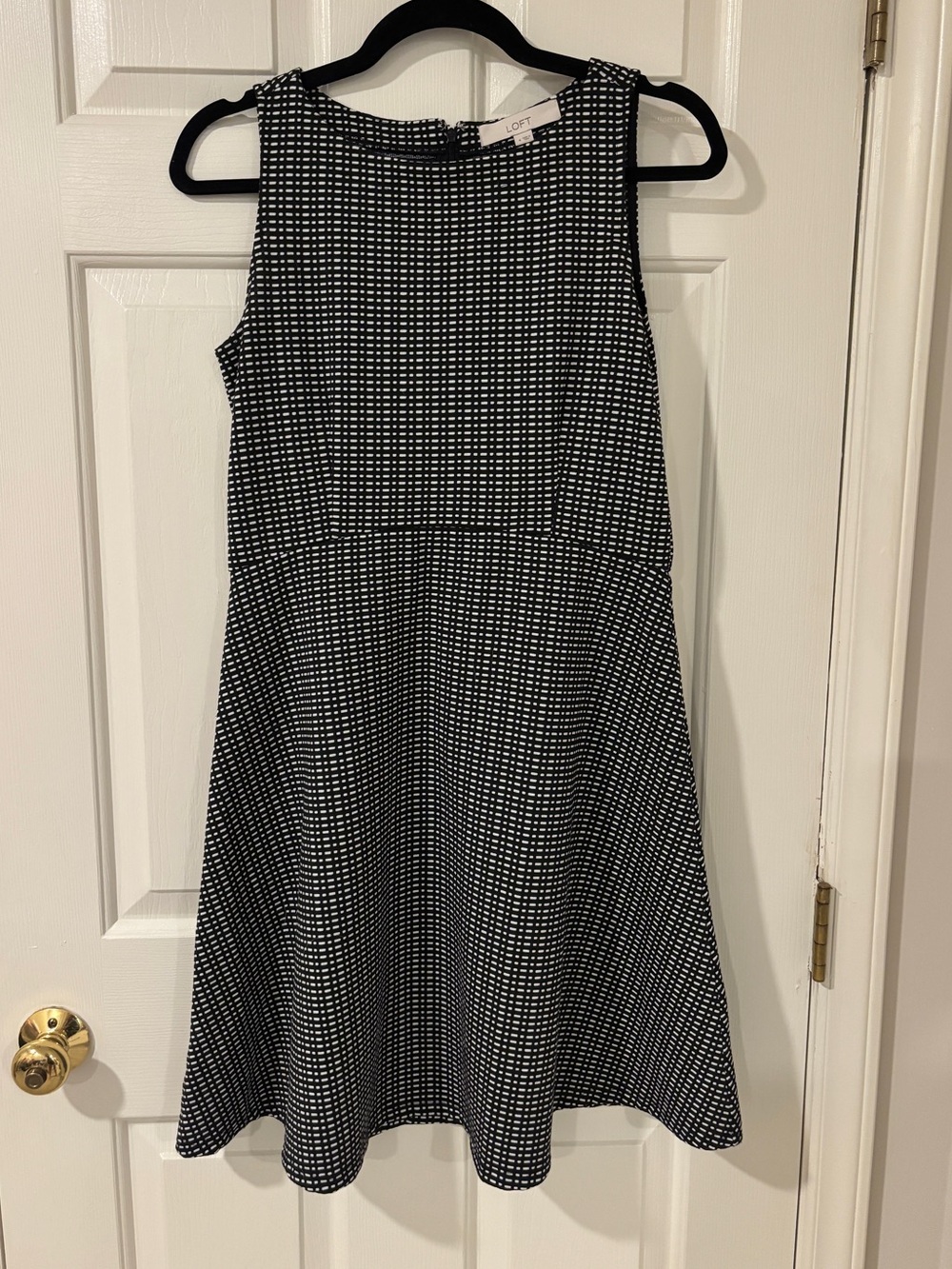 LOFT Black & White Grid Print Fit and Flare Dress